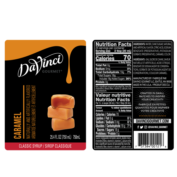 Caramel syrup labels and nutrition facts