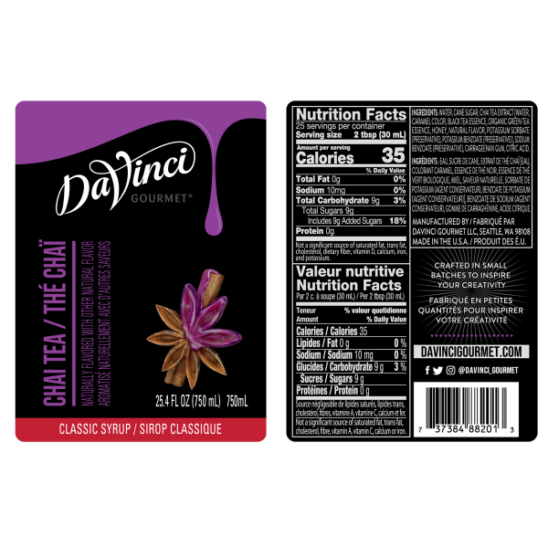 Chai Tea Concentrate labels and nutrition facts