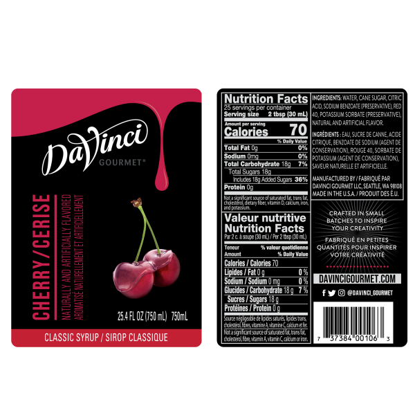 Cherry Syrup labels and nutrition facts