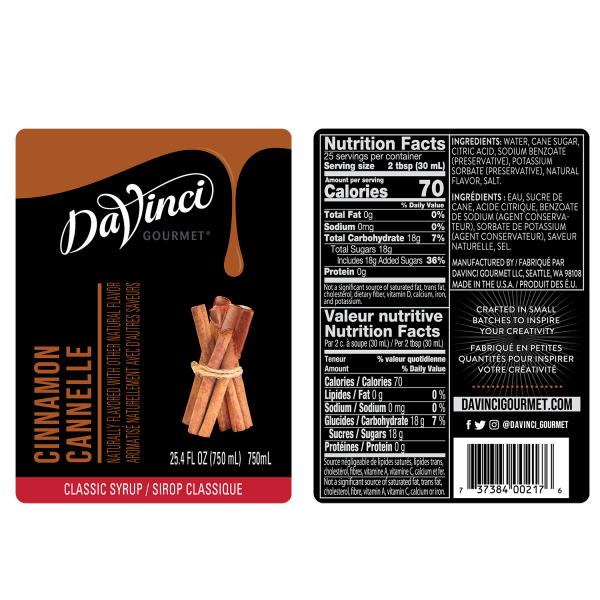 Cinnamon Syrup labels and nutrition facts