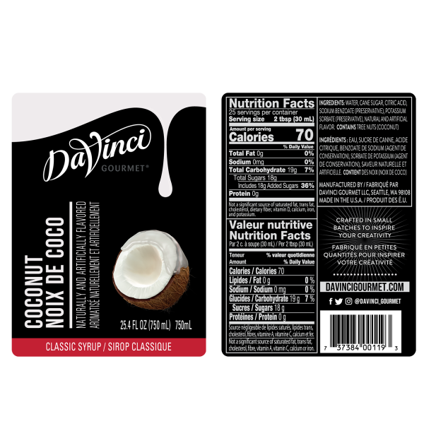 Coconut Syrup labels and nutrition facts