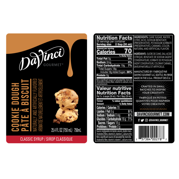 Cookie Dough Syrup labels and nutrition facts