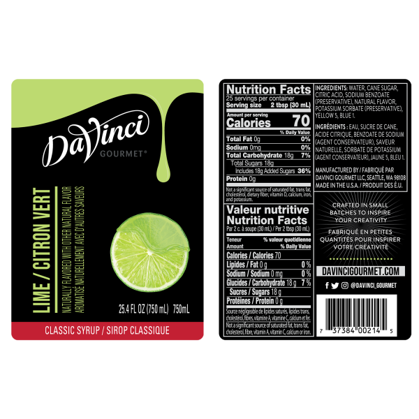 Lime Syrup labels and nutrition facts