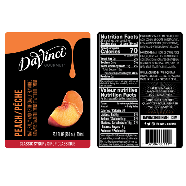 Peach syrup label and nutrition facts