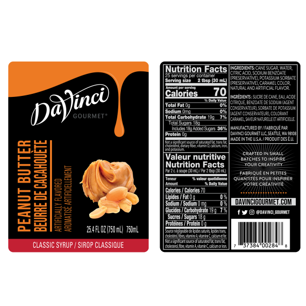 Peanut Butter Syrup nutrition facts and labels