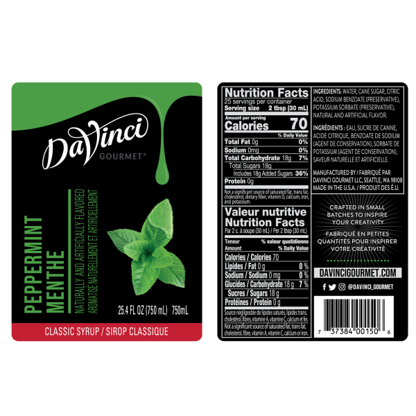 Peppermint Syrup nutrition facts and labels