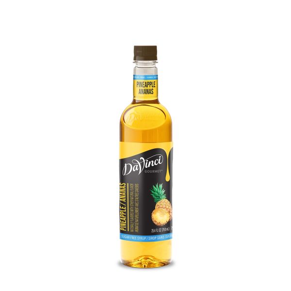 Sugar Free Pineapple Syrup in clear plastic 750 mL bottle with resealable top