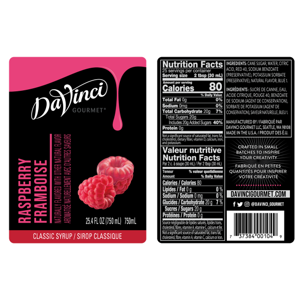 Raspberry Syrup nutrition facts and labels