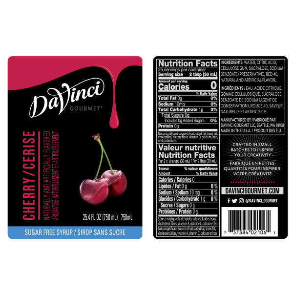 DaVinci Sugar Free Cherry Syrup - Bottle (750mL) – LollicupStore DaVinci Sugar Free Cherry Syrup - Bottle (750mL) – LollicupStore