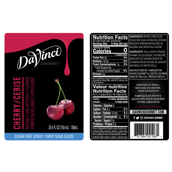 Sugar free cherry syrup labels and nutrition facts