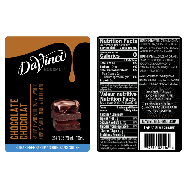 Sugar Free Chocolate Syrup labels and nutrition facts