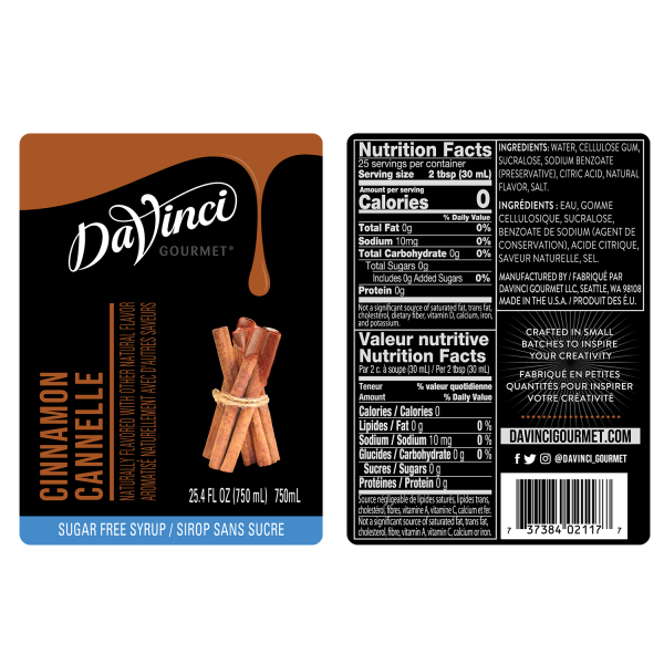 Sugar Free Cinnamon Syrup labels and nutrition facts
