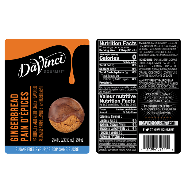 Sugar Free Gingerbread Syrup Labels and nutrition facts