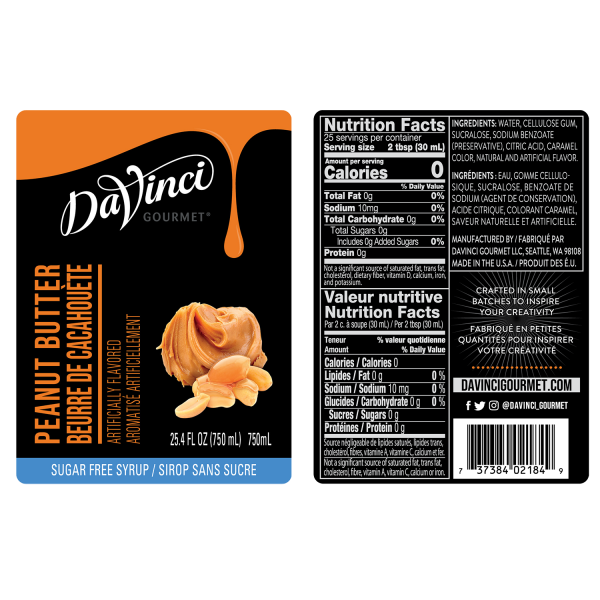 Sugar Free Peanut Butter Syrup labels and nutrition facts