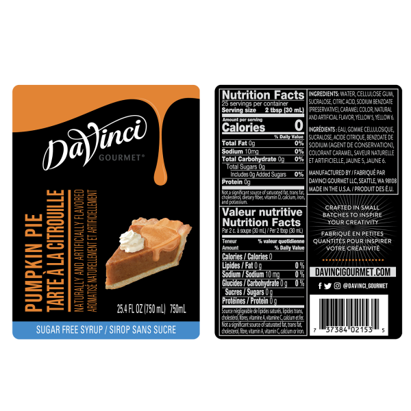 Sugar Free Pumpkin Spice labels and nutrition facts