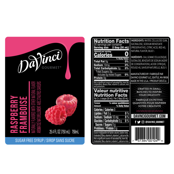 Sugar Free Raspberry Syrup labels and nutrition facts