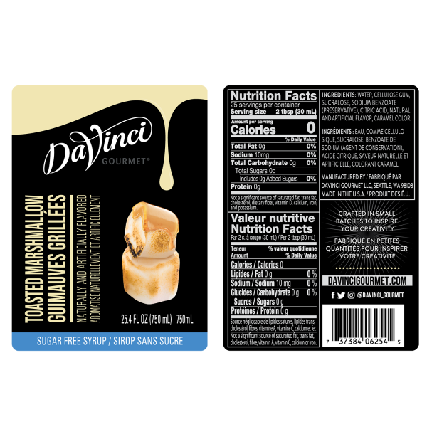 Sugar Free Toasted Marshmallow Syrup labels and nutrition facts