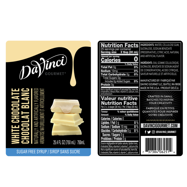 Sugar Free White Chocolate Syrup Labels and nutrition facts
