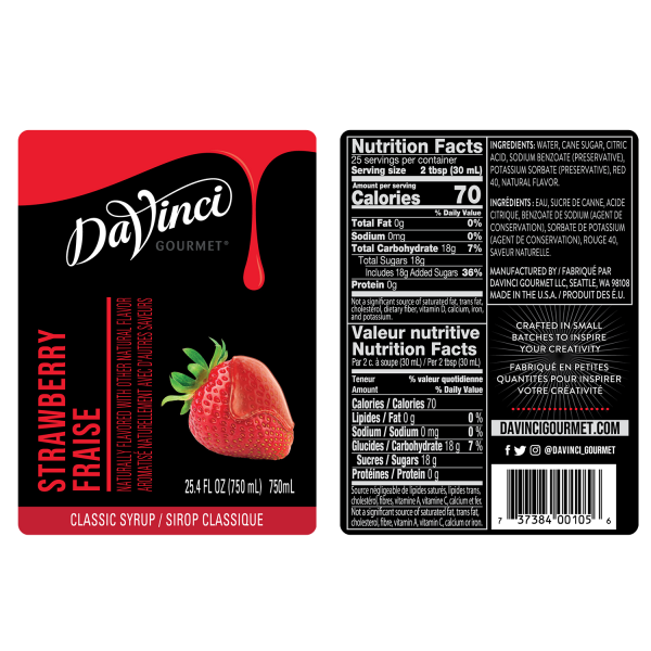 Strawberry Syrup labels and nutrition facts