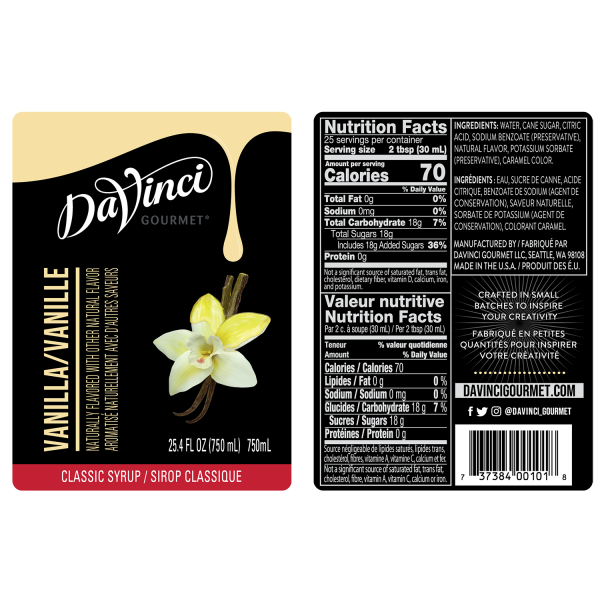 Vanilla syrup labels and nutrition facts