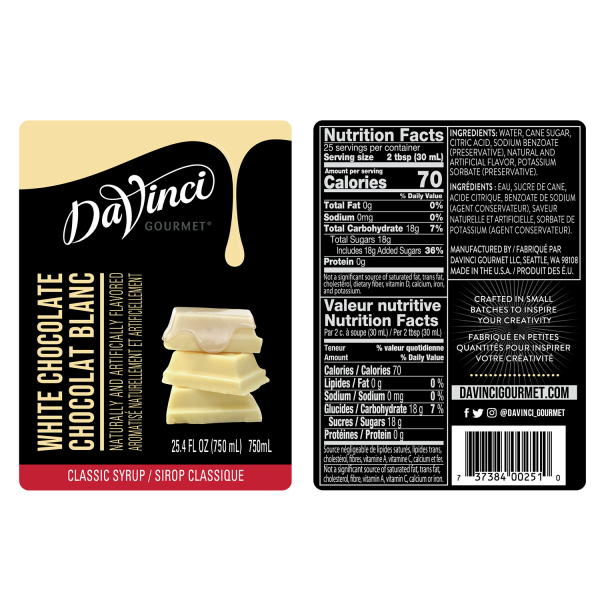 White Chocolate Syrup labels and nutrition facts