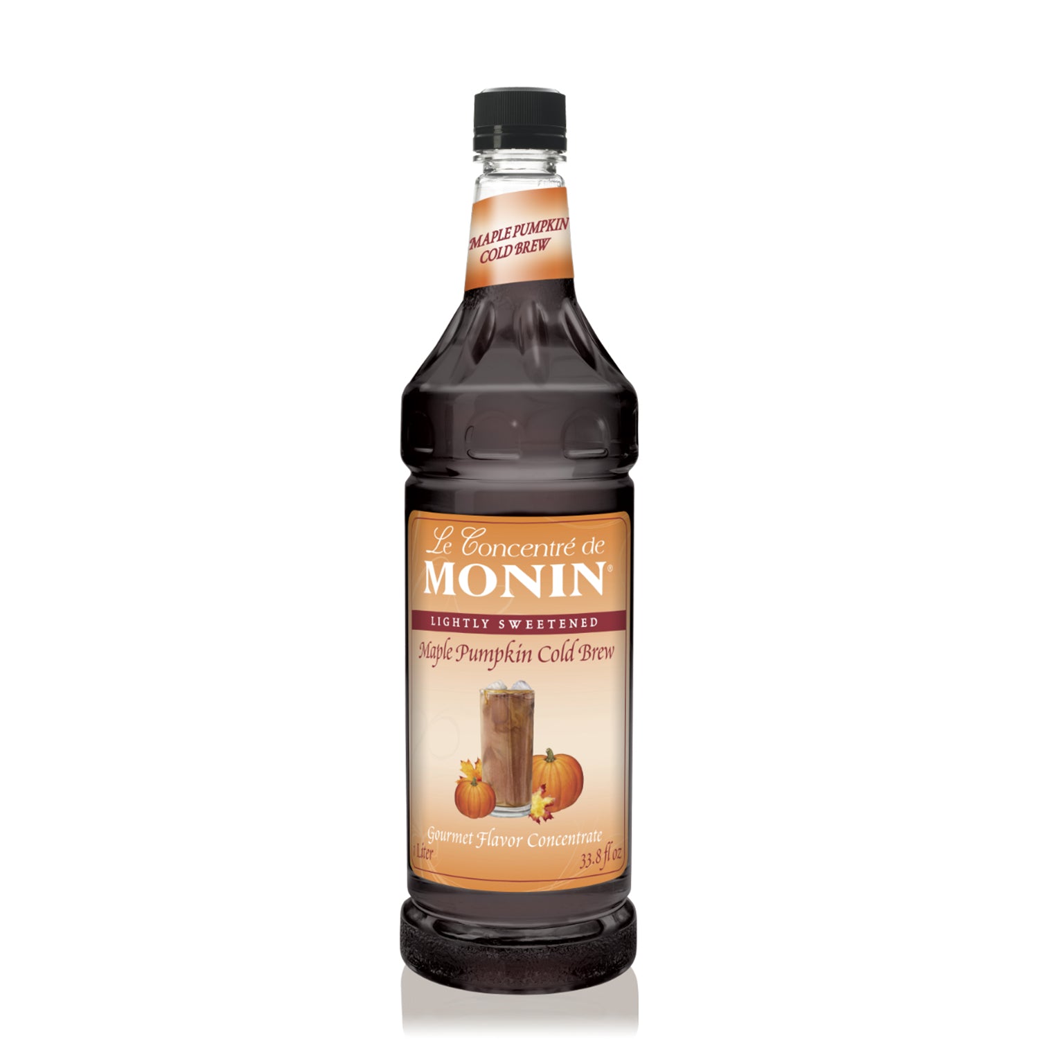 Monin Maple Pumpkin Cold Brew Concentrate in clear 1 L Bottle