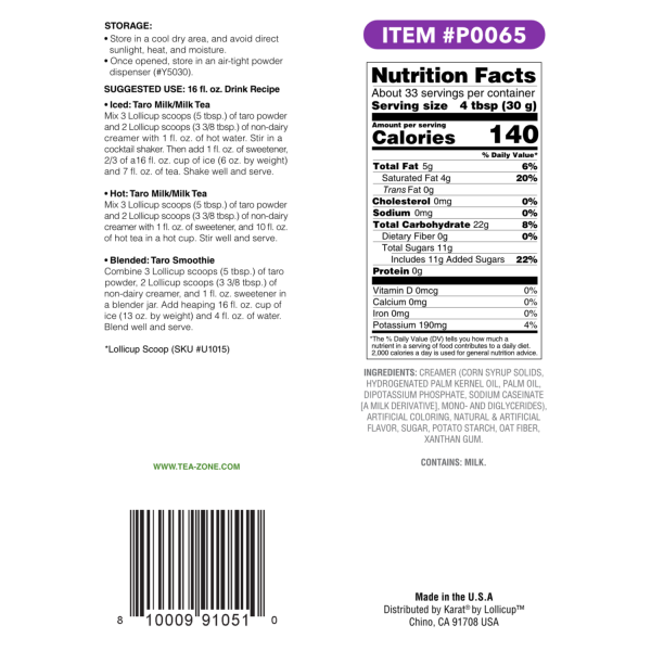 Tea Zone Taro Powder, Made in USA -  Bag ( 2.2 lbs)