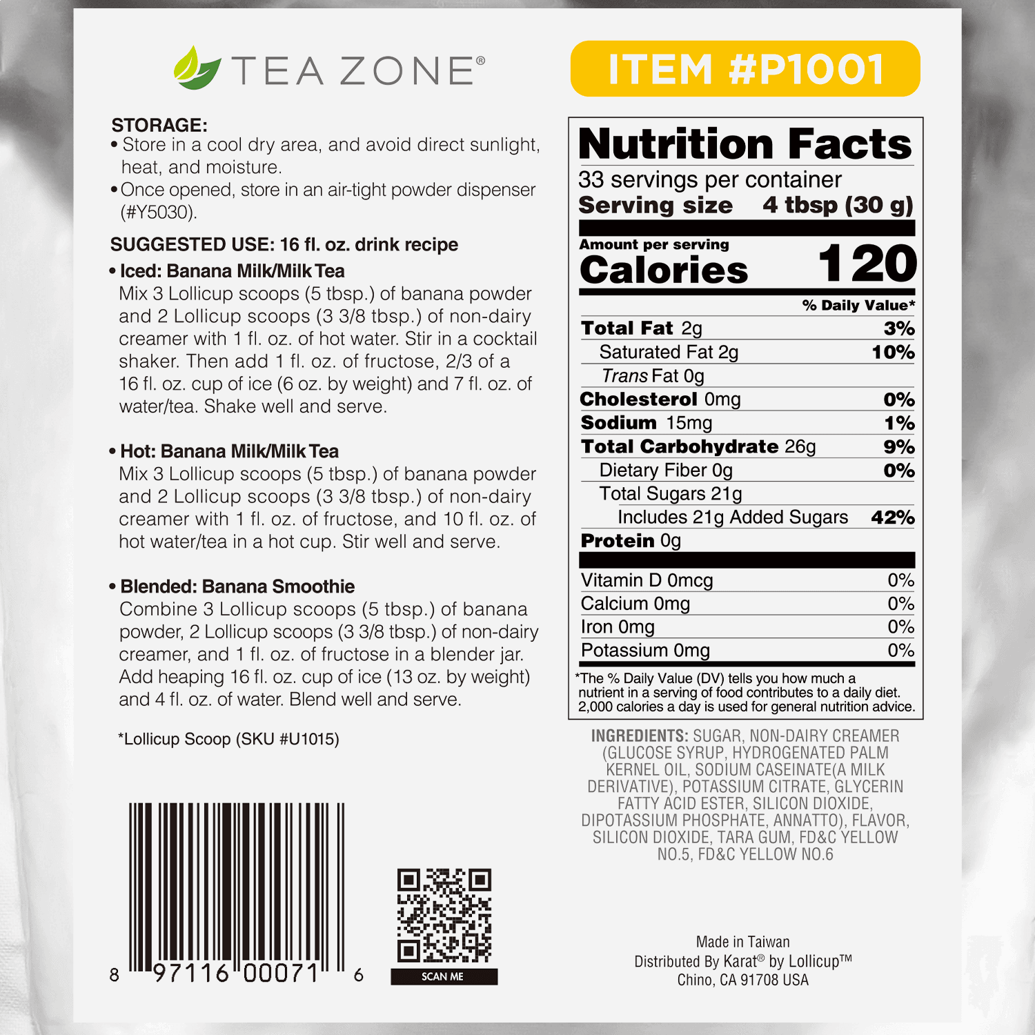 Tea Zone Banana Powder - Bag (2.2 lbs)