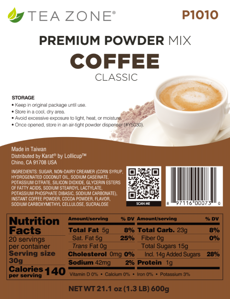 Tea Zone Classic Coffee Mix nutrition facts label