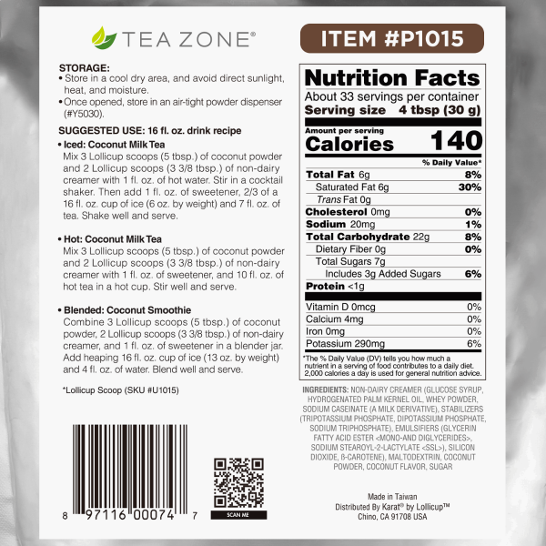 Tea Zone Coconut Powder storage instructions, recipes, and nutrition facts