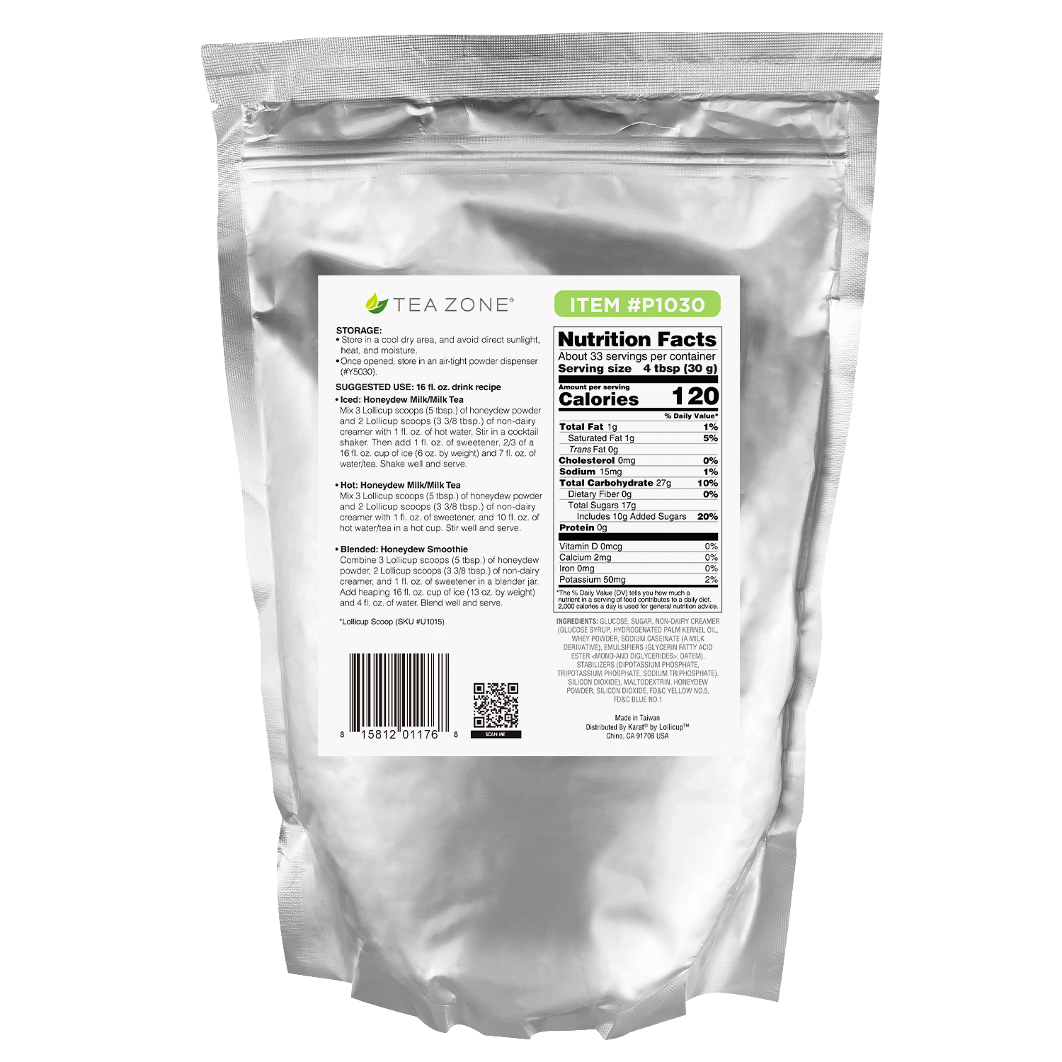 Tea Zone Honeydew Powder in silver 2.2 lb bag