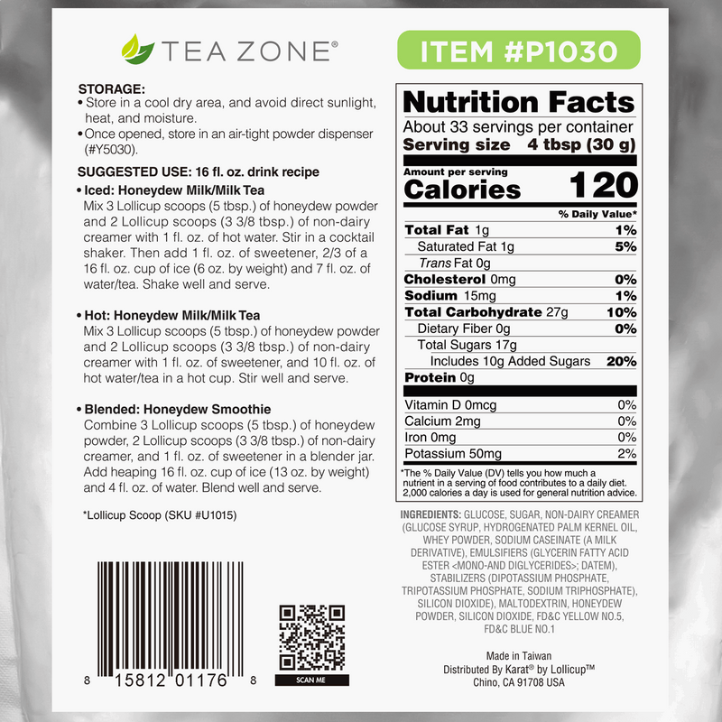 Tea Zone Honeydew Powder recipes, storage instructions, and nutrition facts
