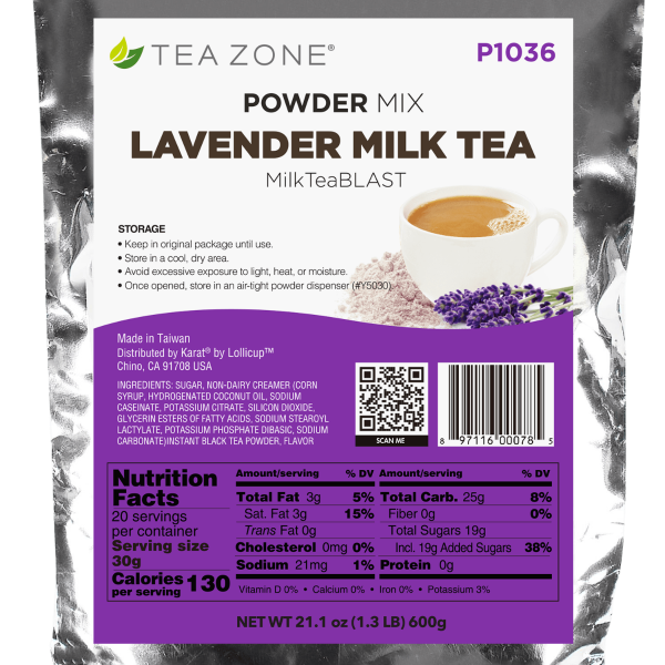 Tea Zone Lavender Milk Tea Powder in silver 1.32 lb bag with label