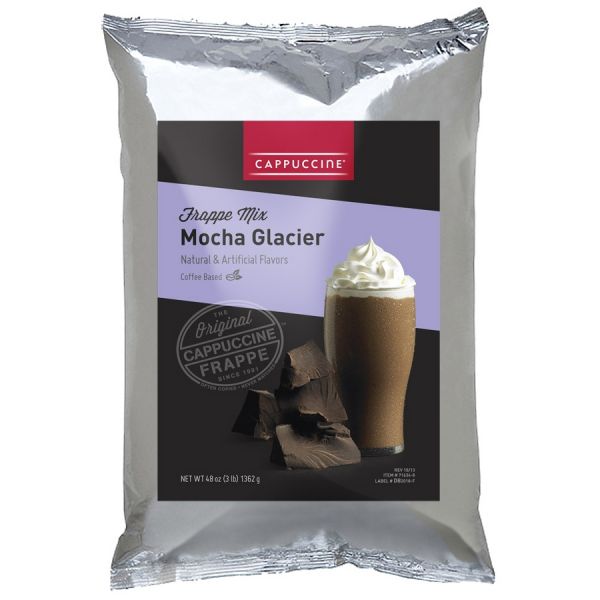 Mocha Glacier Frappe Mix bag with drink image