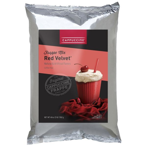 Red Velvet Frappe Mix bag with drink image