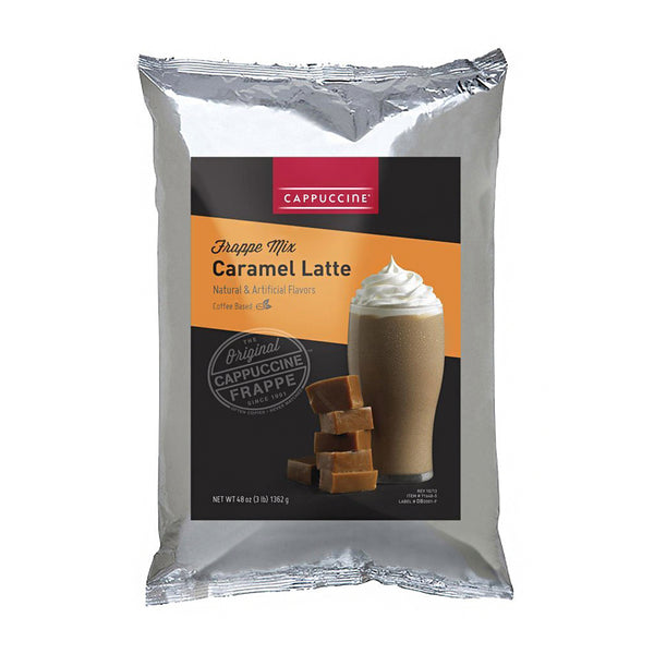 Caramel Latte Frappe Mix bag with drink image