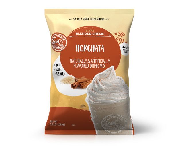 Frozen Horchata powdered mix in container with frozen drink image on container
