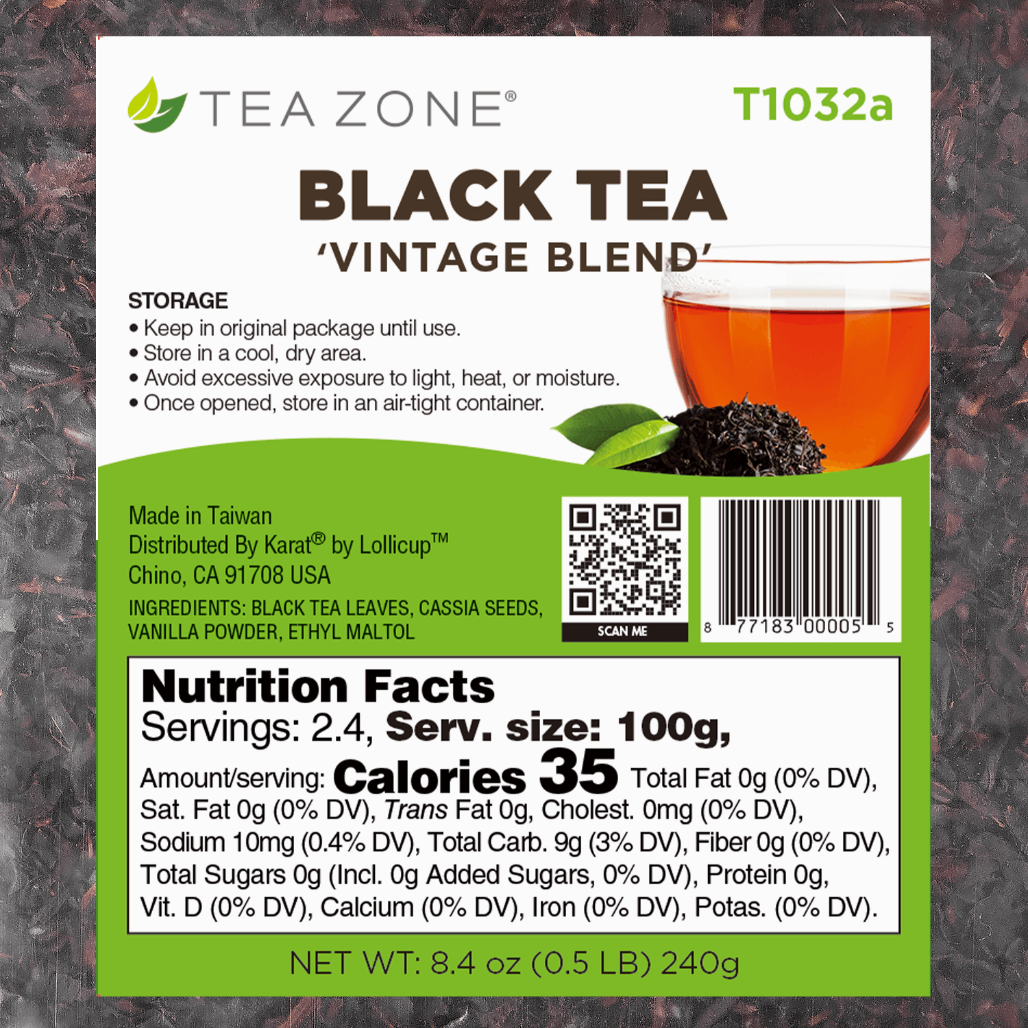 Tea Zone Vintage Blend Black Tea Leaves - Case of 25 bags
