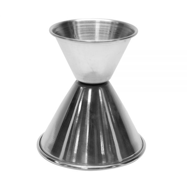 Jigger cocktail measuring cup with 1 and 2 oz in silver