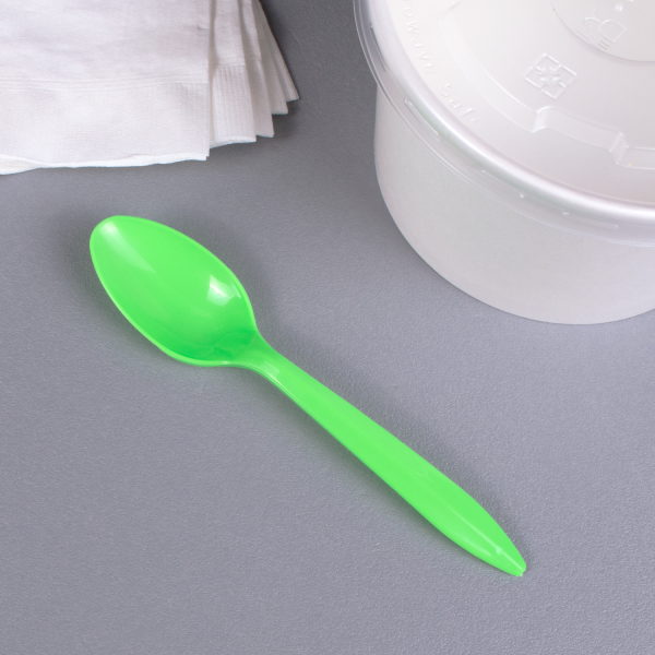 PP Plastic Medium Weight Tea Spoons, Green - 1,000 pcs