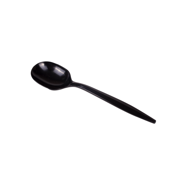 Black Karat PS Plastic Medium Weight Soup Spoon