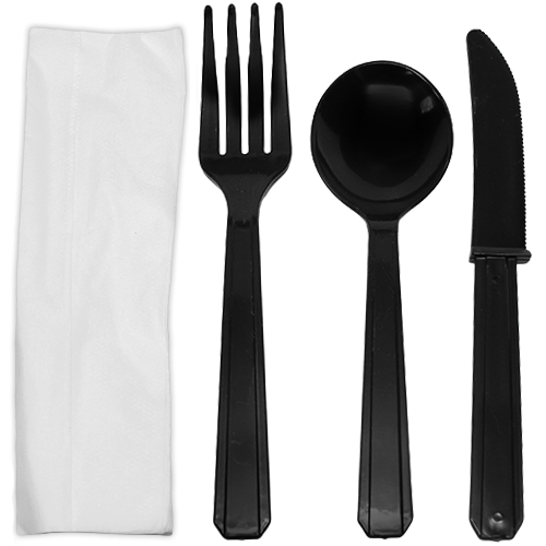 Karat PS Plastic Heavy Weight Cutlery Kits, Black - 250 kits