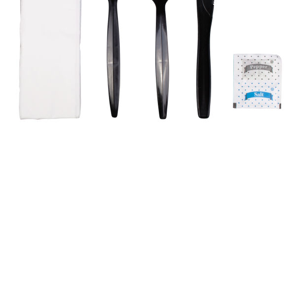 PP Plastic Medium-Heavy Weight Cutlery Kits with Salt and Pepper, Black - 250 kits