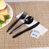 PP Plastic Medium-Heavy Weight Cutlery Kits with Salt and Pepper, Black - 250 kits