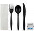 PP Plastic Medium-Heavy Weight Cutlery Kits with Salt and Pepper, Black - 250 kits