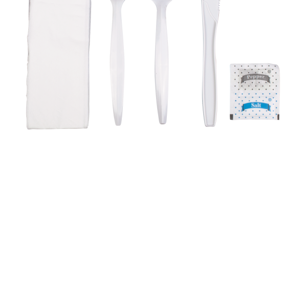 Karat PP Plastic Medium-Heavy Weight Cutlery Kits with Salt and Pepper, White - 250 kits