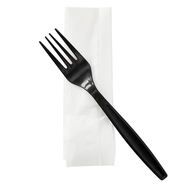 Karat U2206b PP Plastic Heavy Weight Cutlery Kits (Fork, 1-Ply Napkin) for Outdoor Cooking Service, Food Cart, Take-Out, Black - 500 ct