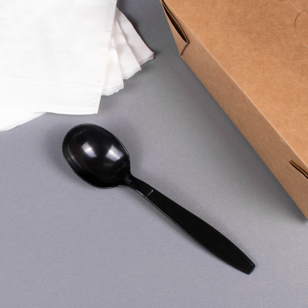 Karat PS Plastic Heavy Weight Soup Spoons Bulk Box, Black - 1,000 pcs