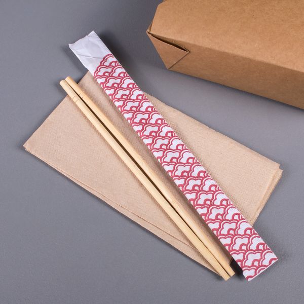 Karat 9" Paper Wrapped Bamboo Chopsticks with Dynasty print wrapper