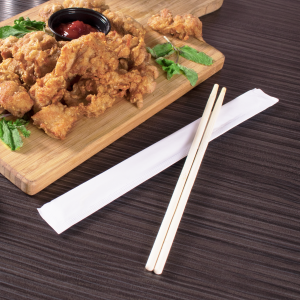 Karat 9" White Paper Wrapped Bamboo Chopsticks with chicken